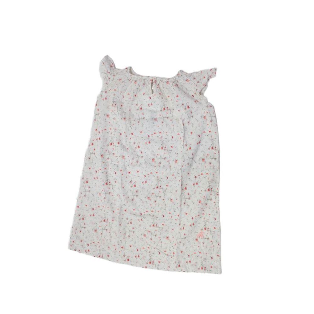 Bonpoint Girls Cap Sleeve Scoop Neck Floral Dress White Pink Gray Cotton Size 3